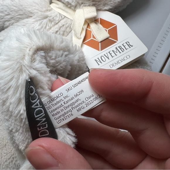 Demdaco Gray Bear Orange November Heart Plush Baby Toy Rattle Birth Month - Picture 4 of 6